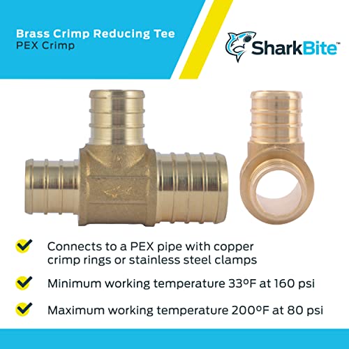 SharkBite 1-1/4 x 1-1/4 x 1/2 Inch Brass Crimp Reducing Tee, PEX Pipe, PE-RT, UC08353516 by SharkBite - Image 4