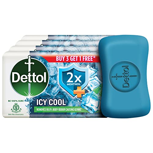 Dettol Intense Cool Bathing Soap Bar with Menthol (Buy 3 Get 1 Free - 75g each)