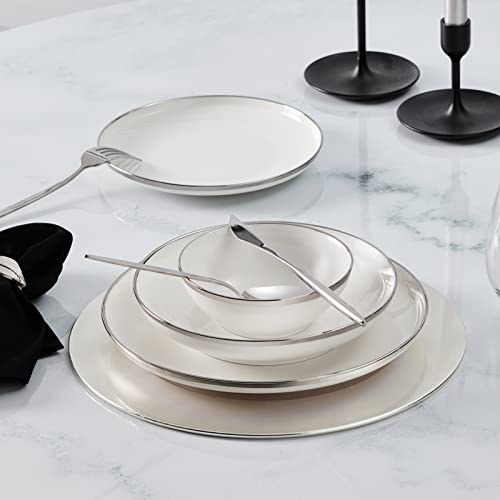 Karaca Eclipse Platinum Dinnerware Set For 6 Person, New Bone, White Platinum, 24 Pieces, Dinner Plates, Side Plates, Bowls, Daily And Special Set #TOP10