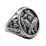 925 Sterling Silver Seraphim Angel Ring - Handcrafted Six Winged Guardian Signet - Detailed Religious Statement Jewelry for Men