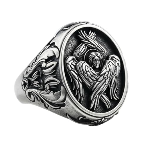 925 Sterling Silver Seraphim Angel Ring - Handcrafted Six Winged Guardian Signet - Detailed Religious Statement Jewelry for Men