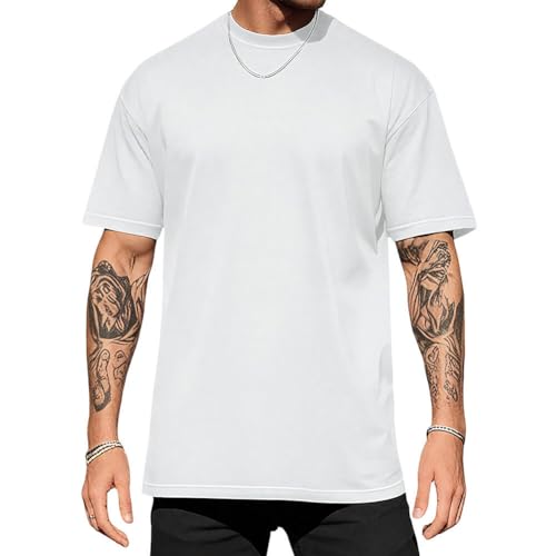 Men's Fashion Oversized T-Shirts Short Sleeve Basic Cotton Crew Neck Loose Fit Athletic Tees Tops