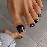 Black Press on Toenails Square Fake Toe Nails Gloss Glue on Toenails Full Cover Solid Color Acrylic Toenails Cute Short False Toenails Summer Beach Artificial Toenails for Women and Girls 24Pcs