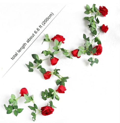 Image of VRB Dec 1 Pcs Artificial Flower Vine Garlands Hanging Artificial Flowers for Decoration Roses Garland (6 ft Long) Flowers Silk Roses for Wedding Decorations Diwali /Ganpati /Christmas. (Red), 10 cm