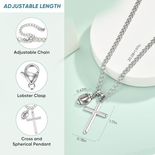 Football Cross Necklace for Boys, Stainless Steel Christian Sports Jewelry - image 3