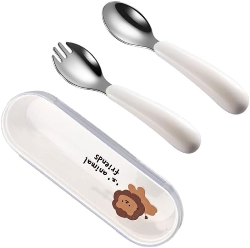 2-Pack Fork & Spoon Set with Travel Case - 304 Stainless Steel Utensils for Home, Office & School Lunch Boxes (White)