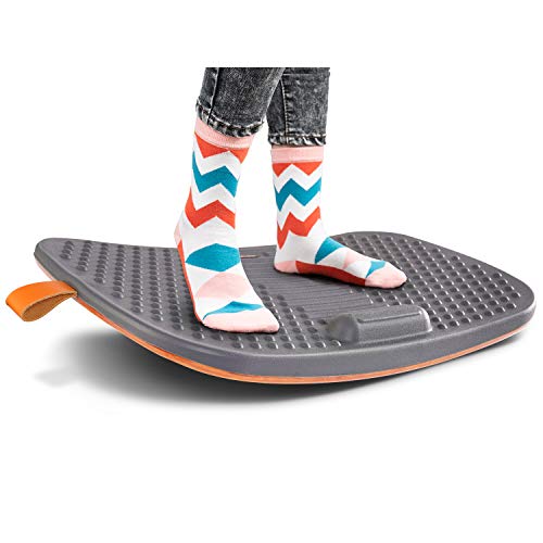 FEZIBO Standing Desk Mat with Anti Fatigue Bar, Wooden Wobble Balance Board with Ergonomic Design Comfort Floor Mat (Large, Altostratus Gray)