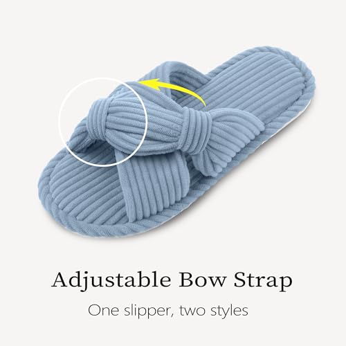 Image of IPSAE House Slippers for Woman Memory Foam Open Toe Slippers Corduroy Cross Bow Womens Slipper Slides Comfy Indoor Bedroom Slip On Shoes