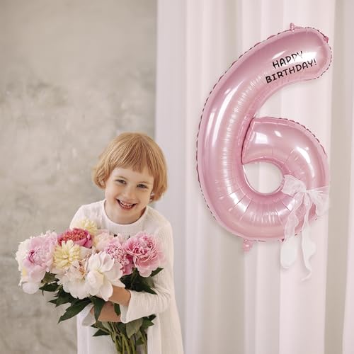 Image of Happy birthday Big Number Balloons Foil Birthday Balloon Number Balloons Happy Birthday Party Decorations Kids and Wedding Party Supplies (Pink numbers 6)