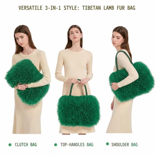 Image of Women Luxury Real Lamb /Mongolian Flush Wool Fur With Genuine Leather Handles Handbag