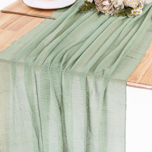 SAJOO 13ft Sage Green Cheesecloth Table Runner Boho Gauze Table Runner 35x157 Inches Cheese Cloth for Wedding Baby Bridal Shower Party Summer Home Decorations