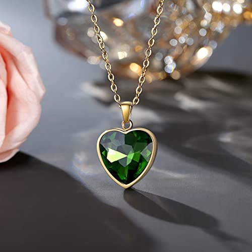 Yami Hypoallergenic Heart Crystal Pendant Necklace,14K Gold Plated Birthstone Jewelry For Women - Perfect Gift For Wedding, Mother's Day, Valentine's Day, Birthday（ Green） #TOP1