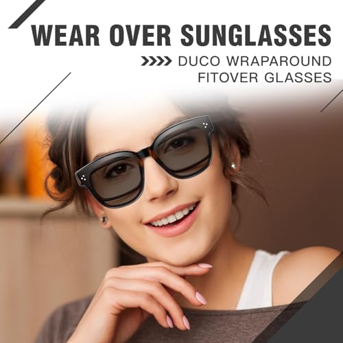Image of DUCO Fit Over Sunglasses for Men Women Wear Over Glasses Retro Wrap Around Polarized Sun Glasses UV400 Protection