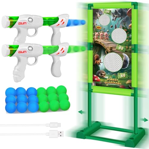 DX DA XIN Cible de Tir Mobile Jeux Enfant Jouets de Jardin D'Extérieur Comprend 2 Pistolets Jouets 18 Mousse Balles Jouet Garcon 4 5 6 7 8 9 10 Ans Cadeaux Créatifs Cible de Tir La forêt