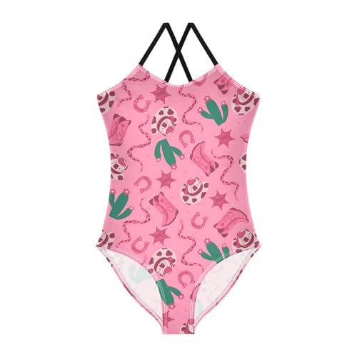 Girls One Piece Swimsuits Wild West Cowgirl Quick Dry Beach Swimwear Bathing Suit for Beach 3-10 Years