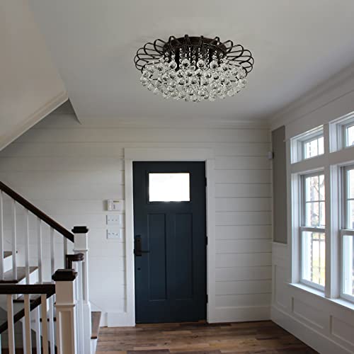 Cvkash 4-Light Crystal Floral Chandelier Modern Bronze Flush Mount Raindrop Crystal Ceiling Lighting Fixture Farmhouse Chandelier For Bathroom Living Room Bedroom Dining Room Entryway thumb #7