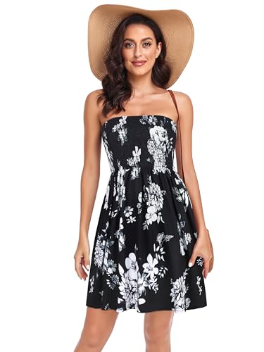 Image of Summer Dress for Women Beach Boho Strapless Cover Ups Off Shoulder Floral Sundresses