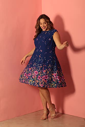Image of London Times Womens Dresses Cap Sleeve Fit and Flare - Elegant Summer Cocktail Graduation Garden Party Wedding Guest Dress