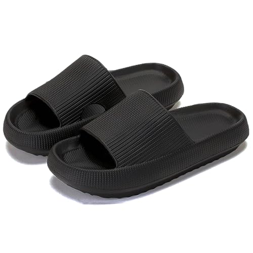 rosyclo Pillow Slipers for and Men, EVA Flat Clouds Massage Shower Bedroom Non Slip Quick Drying Open Toe Super Soft Comfy Thick Sole Puffy Bath Sliders Sandalias, Black by rosyclo - Used condition - US$20.38