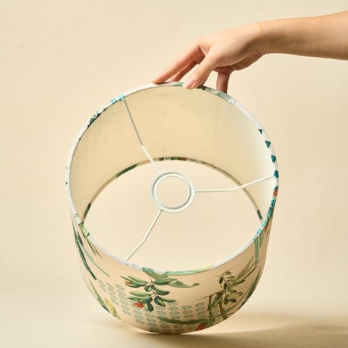 Image of Dreamy Walls 10.5'' Drum Lamp Shade for Bedroom, Living Room | Handcrafted Printed Faux Silk Replacement Lampshade Only | Easy Assembly, 10.5x8.5 Inches, Green Tropical Shade