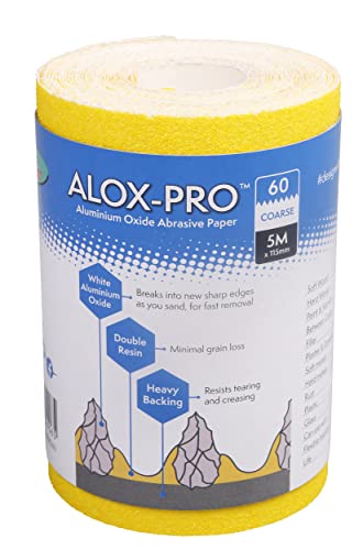 Image of Axus Decor Alox Pro Yellow Aluminum Oxide - 5m x 115mm, 60 grit Sandpaper Roll - Ideal for Wood, Paint, Metal, Automotive, and More, Ideal For Professional Painter's & DIY enthusiasts