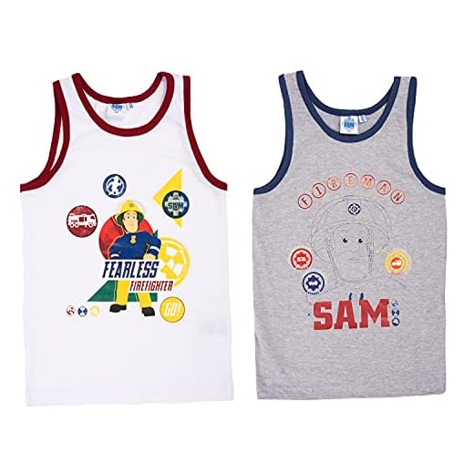 United Labels Brandman Sam pojkar barn undertröja linne topp skjorta vit & grå (2-pack), flerfärgad, 110/116 cm