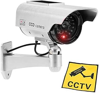 JUSTOP Dummy CCTV Camera Outdoor / Indoor Waterproof With Reality LED Light Solar Or Battery Powered - Silver