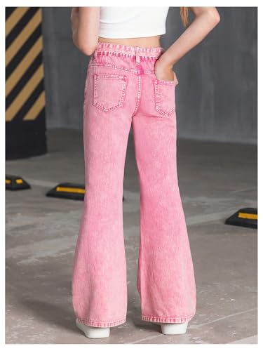 WDIRARA Girl's High Waist Flare Leg Jeans Washed Belted Y2k Denim Pants with Pockets2