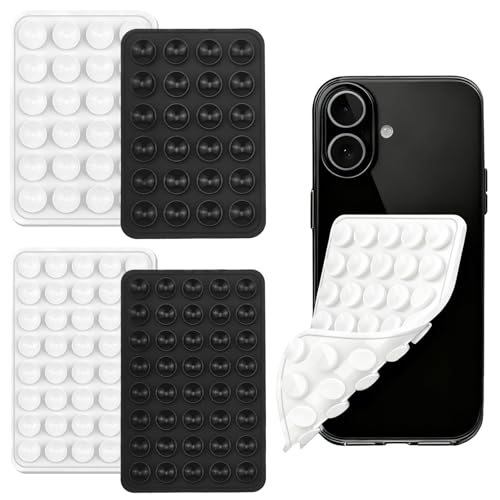 LAIVIYA Ventosa Movil Doble Cara, 4PCS Ventosa para Movil Doble Cara, Silicona, Montable sobre Cualquier Superficie Lisa (Negro+Blanco, 24 + 40)