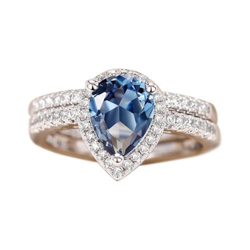 Ganquya Teardrop Pear Bridal Ring Set Wedding Engagement Ring Band 925 Sterling Silver London Blue Cubic Zirconia Prom Promise Rings Set for Her(7)