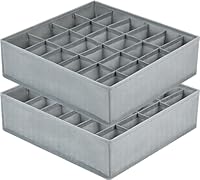 Joyoldelf 2 Stück Aufbewahrungsboxen für Socken und Unterwäsche, 24 Zellen Faltbare Boxen (Faltbox, Drawer Dividers, Schubladen Organizer Stoffboxen zum Aufbewahren von Socken（Grau）