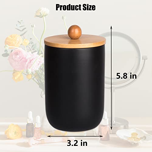 Jiatua Qtip Holder Dispenser With Bamboo Lids, Matte Black Ceramic Apothecary Jar Containers Cotton Ball Holder For Vanity Makeup Organizer Bathroom Canister Storage Farmhouse Decor, 2 Pack #TOP4