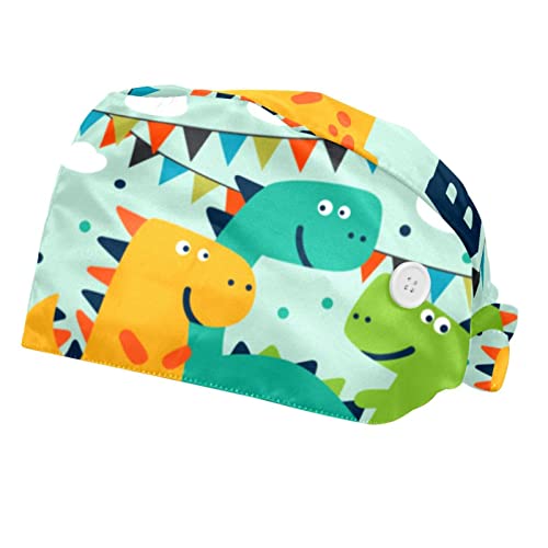 Casquettes de travail ajustables dinosaures et chapeaux bouffants 2PCS