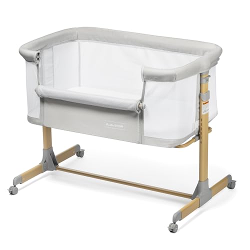 3 in 1 Baby Bassinet with Wheels, Portable Bedside Sleeper for Baby with 6 Adjustable Heights and Foam Mattress, Baby Bedside Crib for Newborns and Infants with Storage Basket