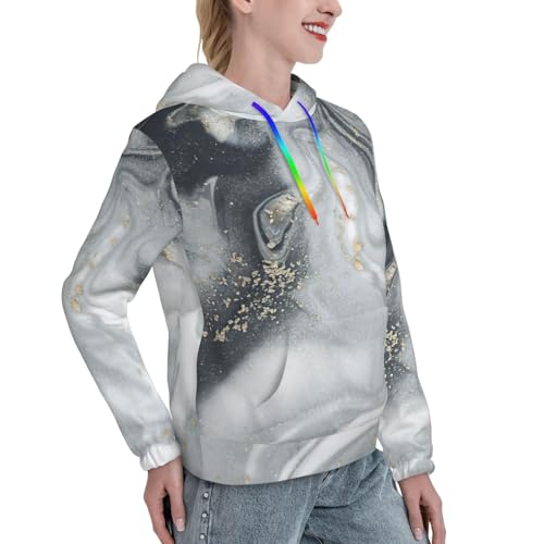 Sweat à capuche pour femme ajusté imprimé marbre pull avec poche