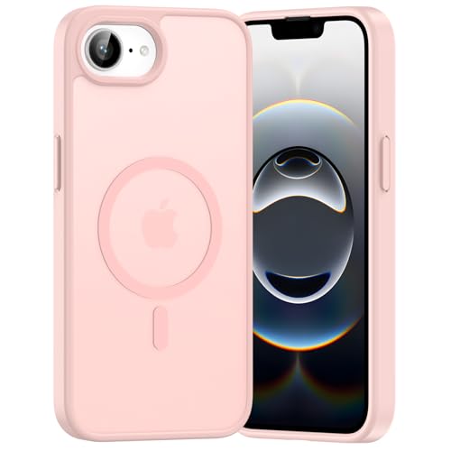 Opkiegrn Coque pour iPhone 16e/iPhone 17e, Compatible avec MagSafe Recharge sans Fil, Protection Antichoc, Anti-Jaunissement,Dos Anti Rayures PC Magnétique Étui Housse,Rose pâle