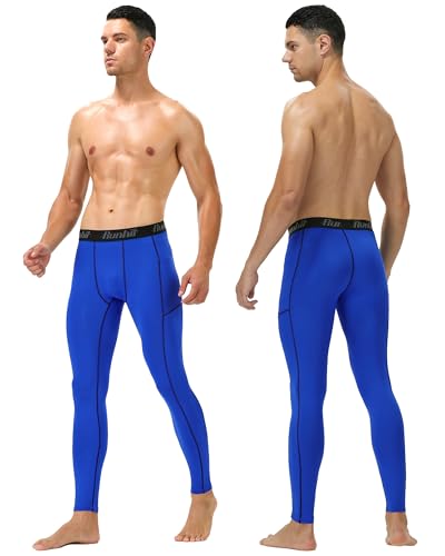 Image of Runhit Mens Compression Pants Running Tights Pockets Sports Leggings Spandex Workout Cycling Athletic Thermal