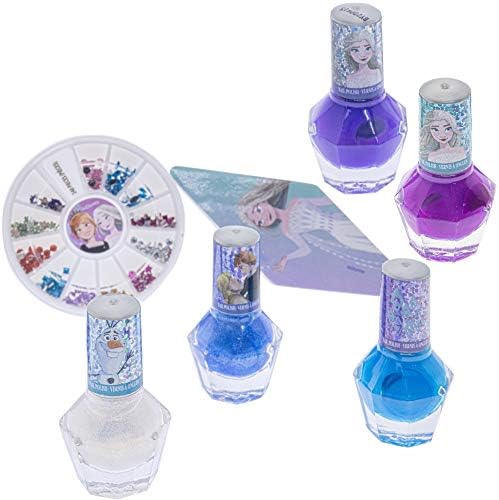 Disney Frozen 2 - Townley Girl Non-Toxic Water Based Peel-Off Nail Polish Set with Glittery & Opaque Colors with Nail Gems for Girls Kids Ages 3+, Perfect for Parties, Sleepovers and Makeovers, 18 Pcs
