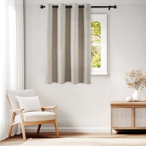 jinchan Linen Textured Curtain 54 Inch Length for Living Room Room Darkening Thermal Insulated Grommet Top Window Drape for Bedroom 52x54 Greyish Beige 1 Panel