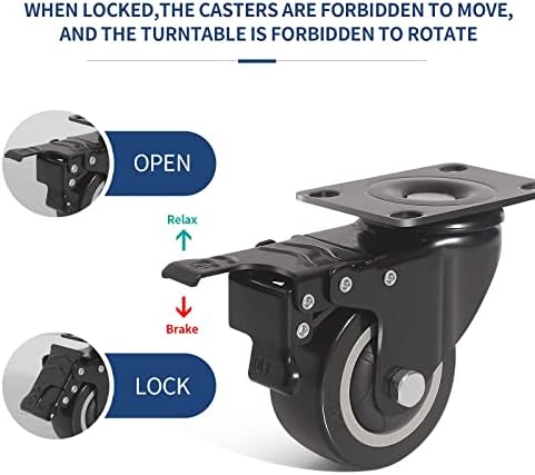 FOSLAP Heavy Duty Castor Wheels 75mm up to 350KG with Wrench and Bolt Screws - PU Rubber Swivel Wheels for Moving Furniture and Trolley (Black 2 Brakes 2 Non Brakes)