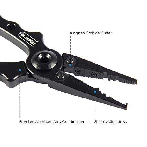 Dr.meter Aluminum Fishing Pliers, Saltwater Resistant Fishing Gear, Tungsten Carbide Cutters Split Ring Pliers Hook Remover Fish Holder With Fishing Gripper And Fishing Gloves, Fishing Gifts For Men #TOP3