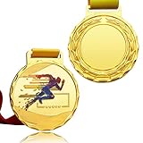 TROMEDENWS 1/6/12 Pcs Gold Silver Bronze Relay Race Walking Hurdles Running Medals with Neck Ribbons for Awards,2.75 Inches,1st 2nd 3rd Award Medals for Sports, Competitions, Games (1, Golden-Runner)