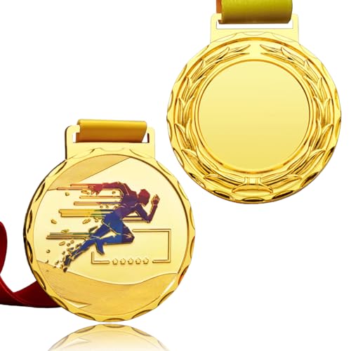 TROMEDENWS 1/6/12 Pcs Gold Silver Bronze Relay Race Walking Hurdles Running Medals with Neck Ribbons for Awards 2.75 Inches 1st 2nd 3rd Award Medals for Sports Competitions Games (1 Golden-Runner)