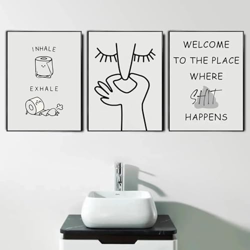 Affiche de salle de bain humour noir et blanc décoration toilettes moderne 50x75cm