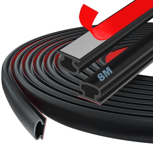 Ezitruz Joint Porte Fenetre Isolation Froid et Phonique, Joint De Porte D'entrée, TPE Joint Porte Entree, Type D Caoutchouc Autocollant, Pour Isolation Phonique Porte Fenetre (Noir, 8m)