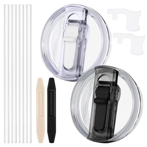 Image of 2 Pack Leak Proof Lid for 40oz Stanley H2.0 Quencher, No Spill Lids Replacement 40oz for Stanley ProTour, with Removable Nozzle (White+Black)