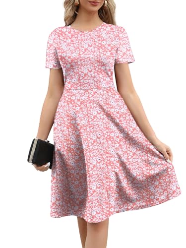 Image of Women's 2026 Fit and Flare Dress Summer Casual Elegant Vintage Floral Printed Work Party A-line Dress with Pockets 162
