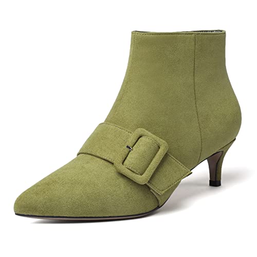 Yodeks Pointed Toe Ankle Boots Side Zipper Booties Low Kitten Heel Ankle Height Boot Olive Green Us Size 8 #TOP9
