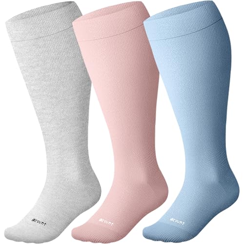 Cotton Plus Size Compression Socks for Women&Men Wide Calf 15-20 mmHg Knee High Soft Sock for Nurses, Pregnancy