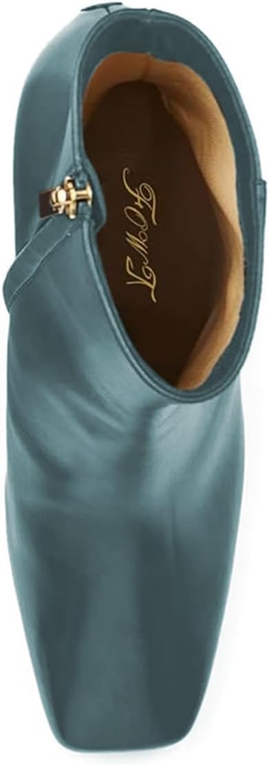 FOWT Women Square Toe Smooth Zipper Ankle Boots Block Mid Heel Ankle Booties Comfy Fashion Winter Proms Dress Shoes Size 4-16 US